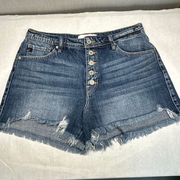 KanCan Button Front Distressed Denim Shorts Cut offs Sz 9/28 Stretch - Picture 1 of 7